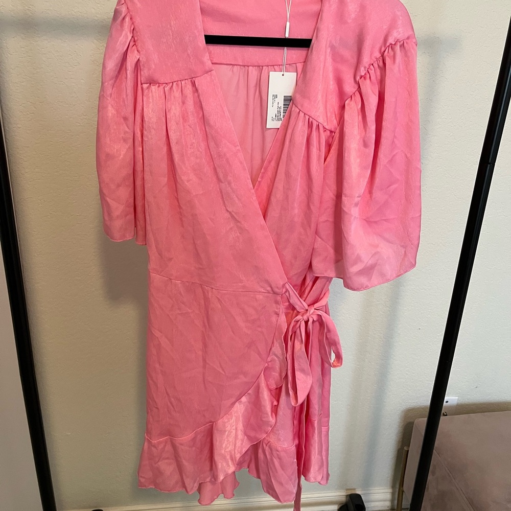 Pink Wrap Dress with Ruffle Hem